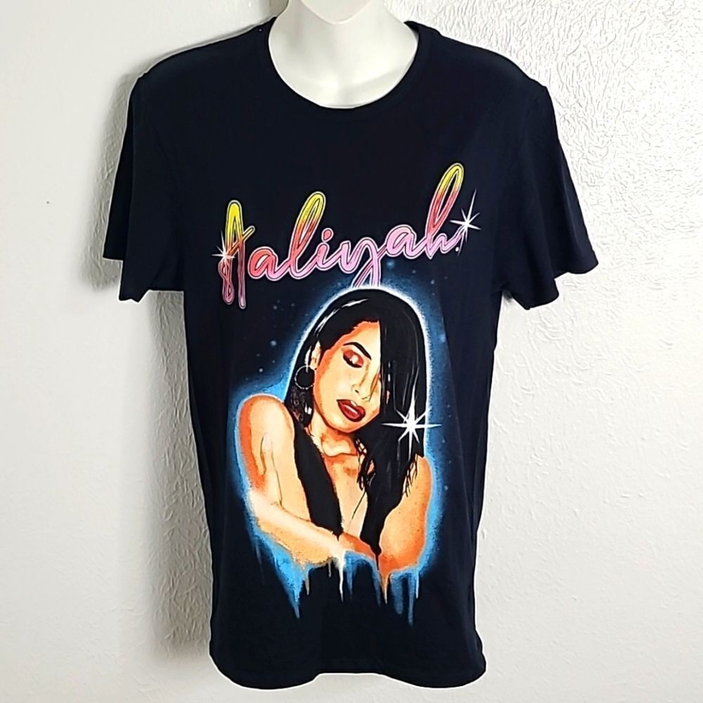 Aaliyah Black T-Shirt, Aaliyah's Name & Face in Bright Colors, Size Small,  NWT